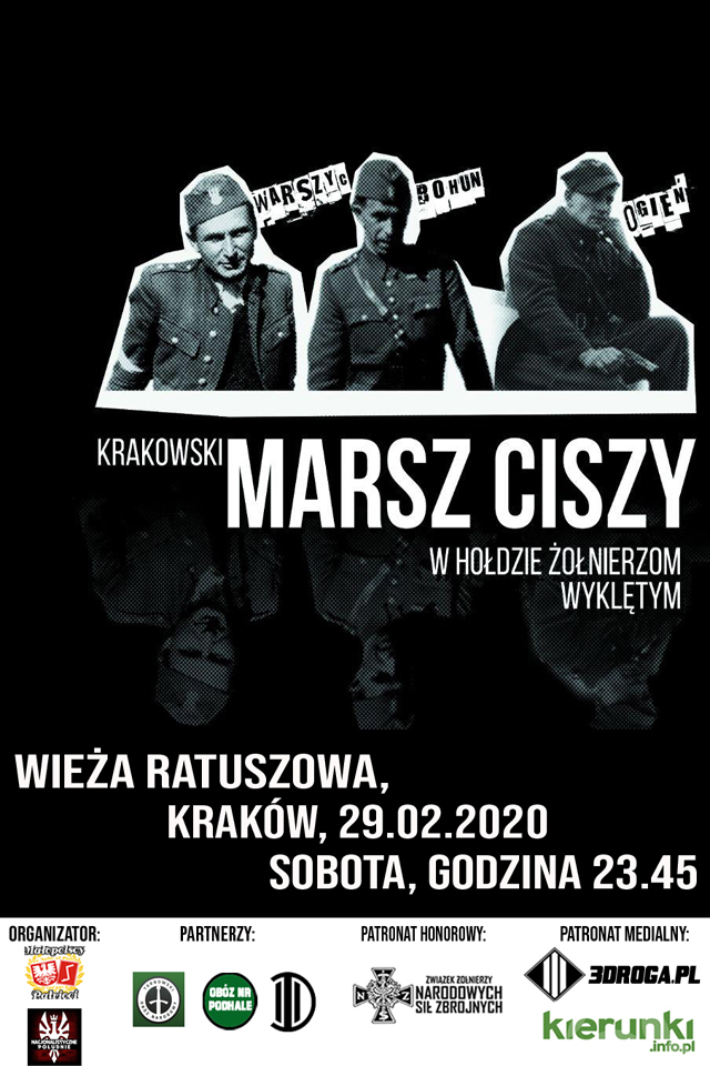 Plakat Żołnierze Wyklęci, Plakat wydarzenia Marsz Ciszy w hołdzie Żołnierzom Wyklętym, plakat krakowskich obchodów